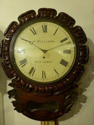 Williams of Old Jewry Mahogany drop dial wall clock