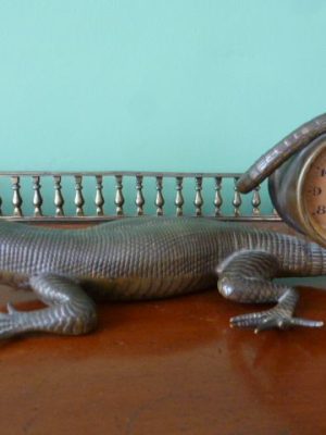 A superb cast Bronze Novelty Lizard Mantel Clock