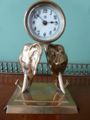An unusual Brass Novelty Elephant head Clock