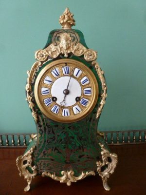 French Green Tortoiseshell Boulle Clock
