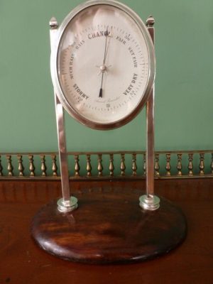 A Fine Small Silver Plated Desk Barometer