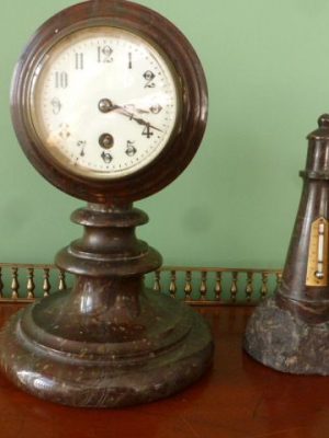 A Rouge Marble Desk Timepiece and matching Thermometer
