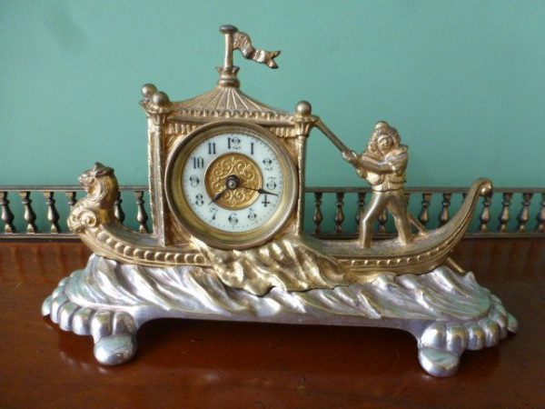 A Small Brass Silvered & Gilded Desk Clock